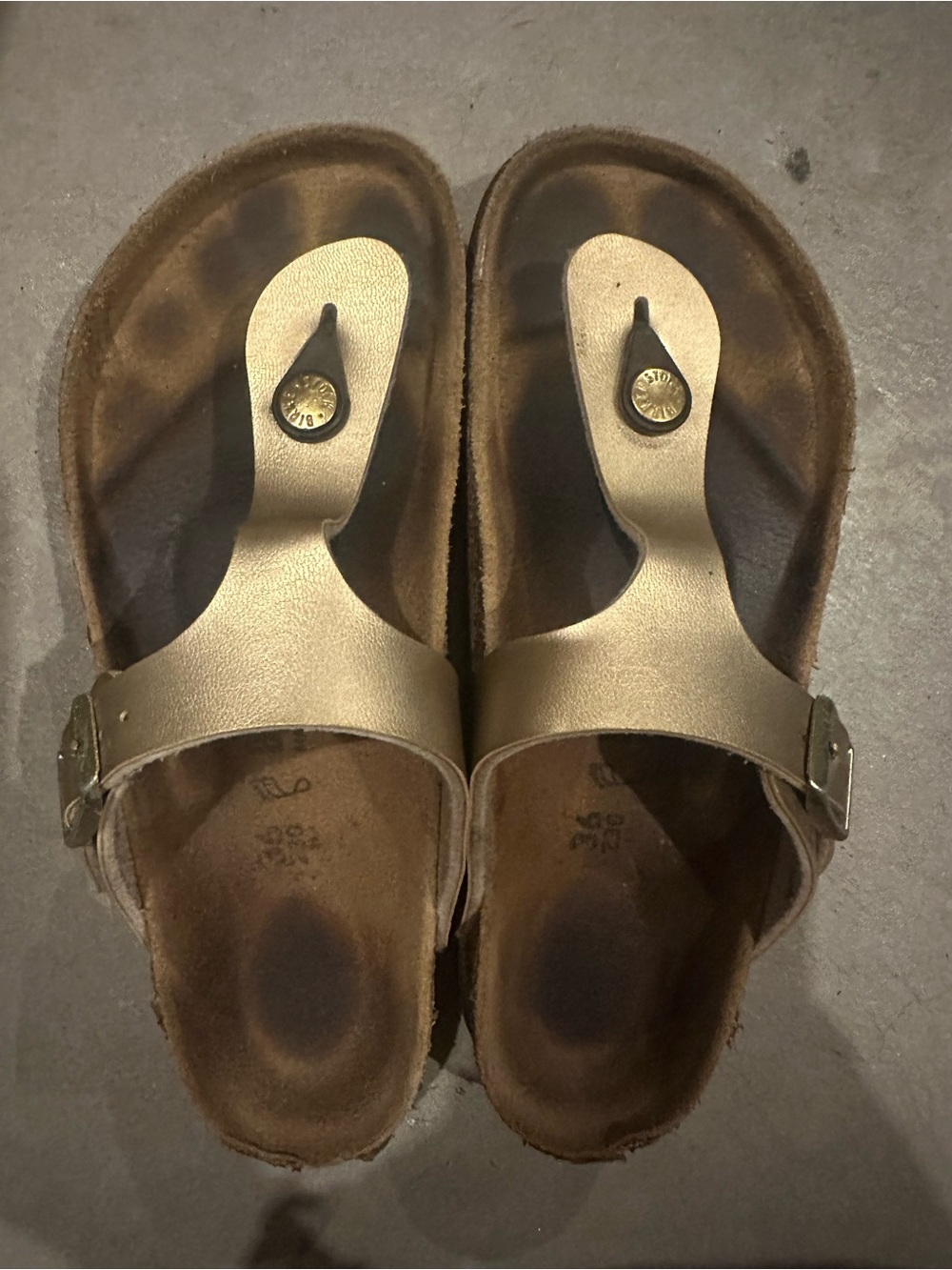 Birkenstock Metallic Gold Thong Sandals with Buckle